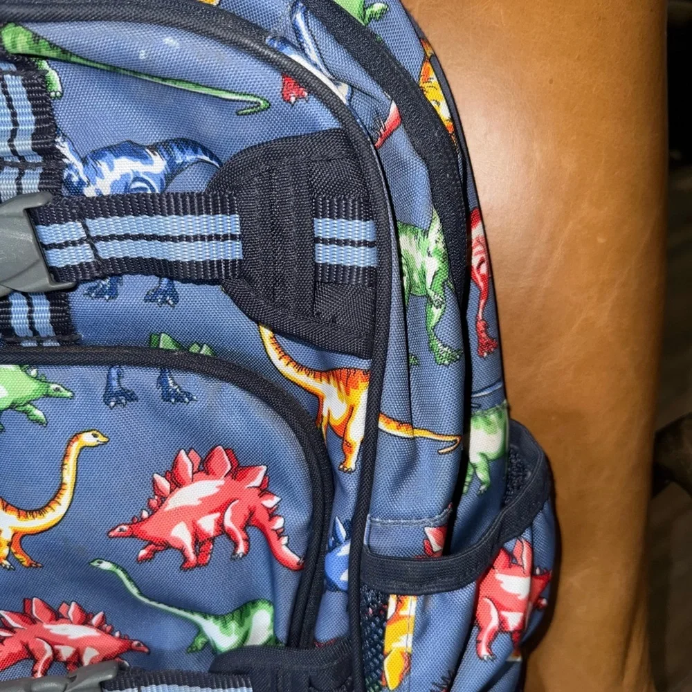 Pottery Barn Kids Blue Red Dinosaur Print Multi-Pocket School Travel Backpack